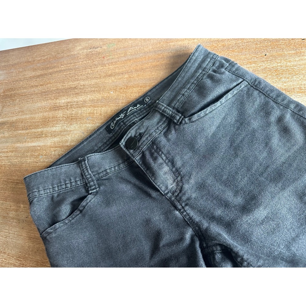 Celebrity Pink Womens Skinny‎ Jeans Charcoal Metallic Shimmer Ankle Zip Size 5